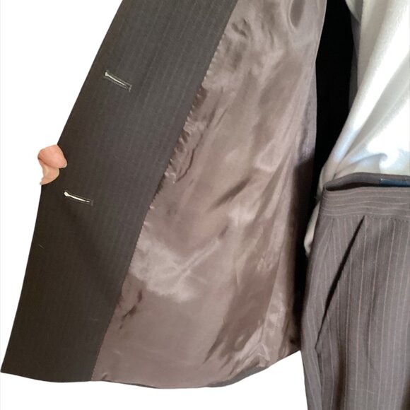 VINTAGE Bianca Washable 2-Piece Pant Suit in Pinstripe Fabric, Size 8, Black/red - Picture 3 of 12